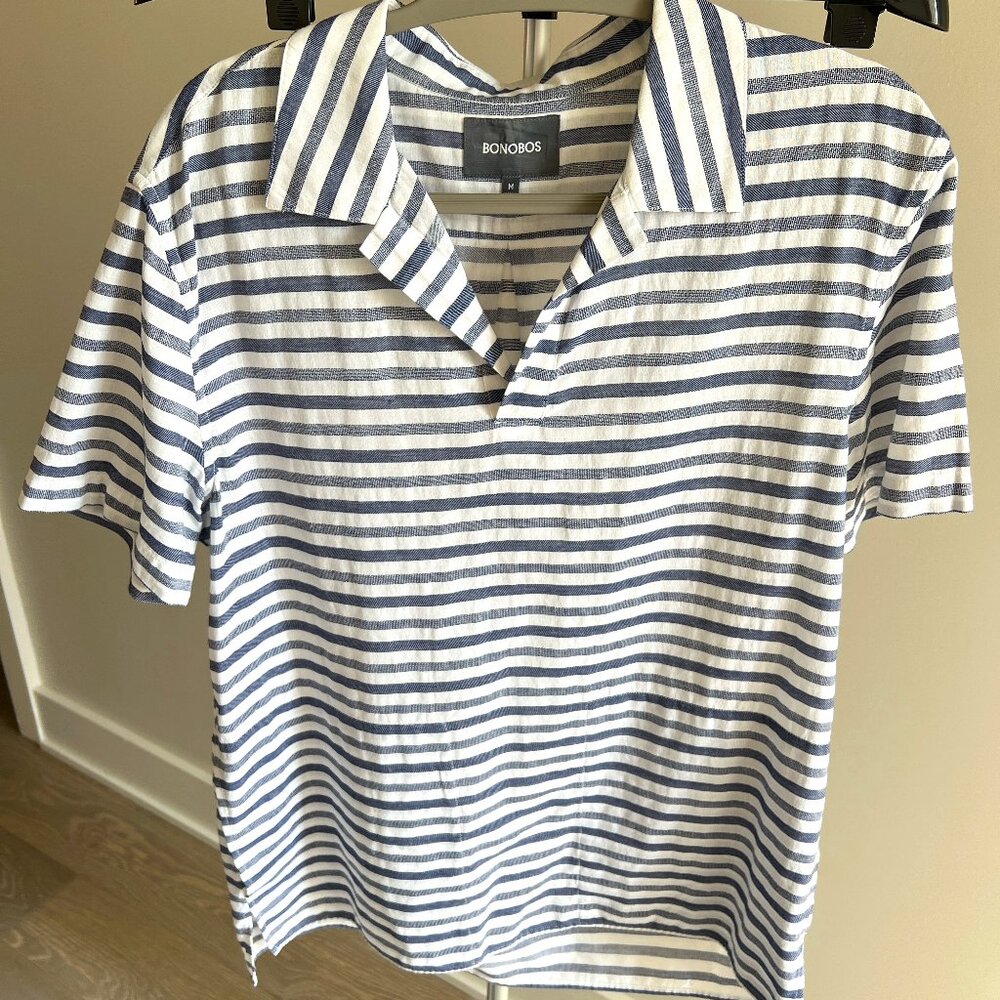 Bonobos White Blue Stripe Cotton Pullover Shirt (Size Medium)